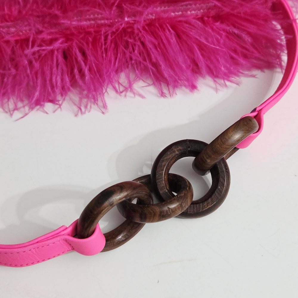 BROTHER VELLIES LIJADU OSTRICH FEATHER SHOULDER BAG IN HOT PINK - Picture 5 of 10